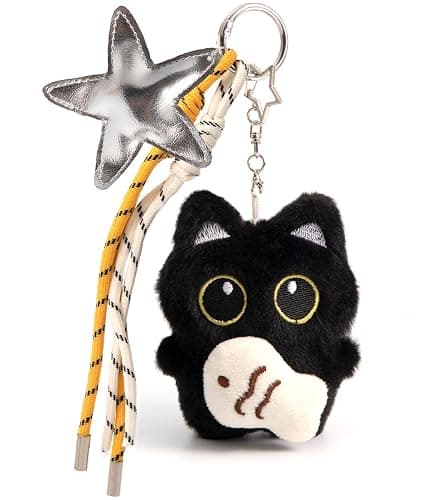 HONYJOOM Bag Charm Cute Black Cat Plush Keychain Backpack Purse Key Chain Accessories Gifts for Women - Image 1