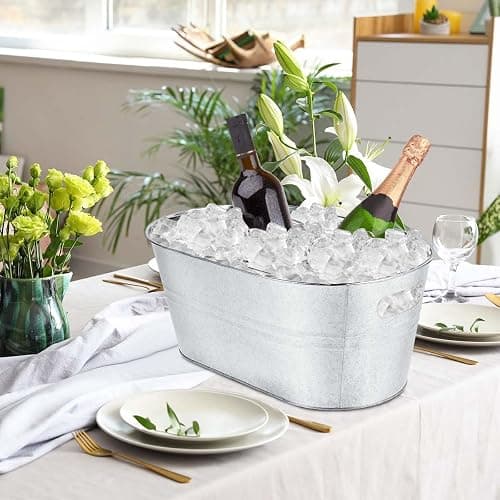 OBTANIM 4 Pack 4 Gallon Galvanized Ice Buckets Metal Champagne Drink Cooler Storage Ice Tub with Carry Handles for Beer Cocktails Wine Beverage Home Parties Bar Cooling Supplies thumbnail 2