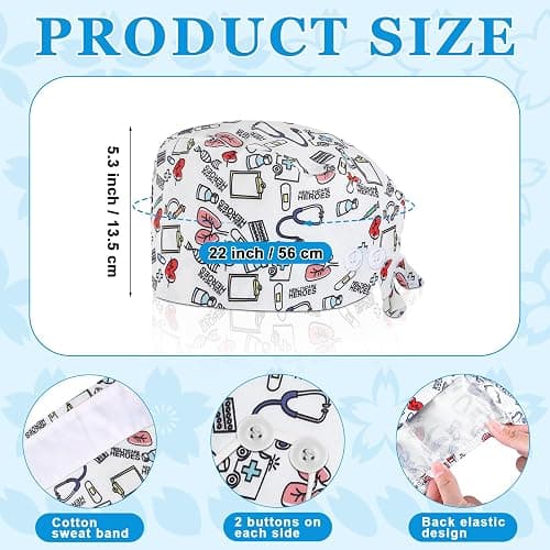 Unittype 4 Pcs Nurse Caps for Women Nursing Working Caps with Button and Sweatband Adjustable Elastic Scrub Hats for Dentist thumbnail 5