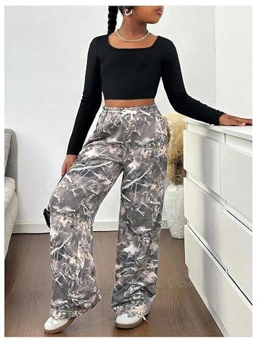 SOLY HUX Girl's Camo Wide Leg Pants Drawstring Waist Baggy Sweatpants with Pocket thumbnail 5