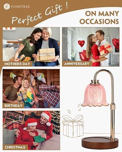Funistree Candle Warmer Lamp, Gold Candle Lamp Warmer with Timer & Dimmer with 2 Bulbs, Birthday Gifts for Mom, Christmas Gifts for Women, New Home Bedroom Decor, Height Adjustable thumbnail 5