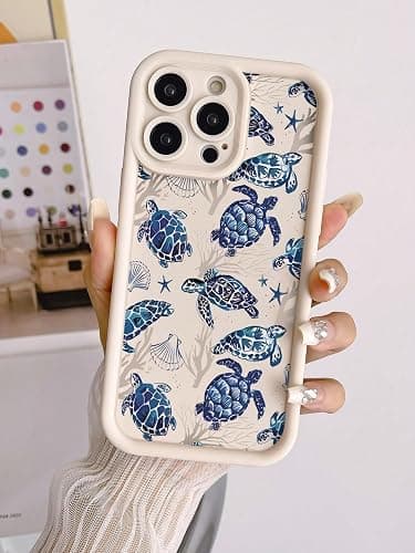 Sea Turtle Phone Case for iPhone, Ocean Theme, Blue Coral Starfish Print, Protective Cover (iPhone 11,Mixcolor) - Image 1