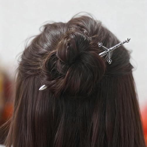 3-Piece Sword Hair Pin Set – Gothic and Viking Hair Accessories for Women, Medieval Hair Sticks & Renaissance Hair Jewelry thumbnail 3