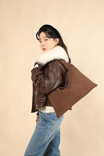 Vegan Leather Woven Tote, Vintage Suede Hobo, Suede Woven Purse, Large Leather Shoulder Bag Braided Hobo thumbnail 3
