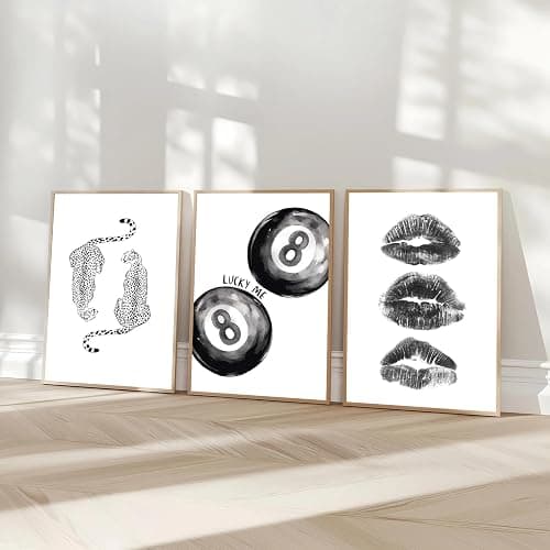 BOKPEN Trendy Black and White Leopard Canvas Wall Art,Funky Y2k Lucky 8 Ball Posters,Retro Kiss Lips Print Picture,Cheetah Prints Aesthetic for Girls Room College Dorm Home Decor (16x24 Unframed) thumbnail 3