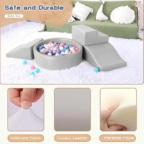 Hoohtoot Foam Climbing Blocks for Toddler: with 4-Piece PU Leather Climbing Toys and a Ball Pit - Foam Ball Pit for Toddlers - Climbing Toys Indoor for Kids Crawling thumbnail 5