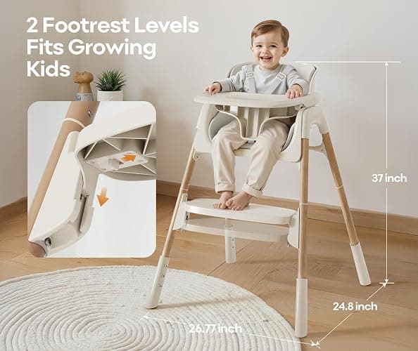 Mloong High Chair for Babies and Toddlers - Adjustable 4-in-1 Baby High Chairs with Dishwasher Tray, Easy Clean Highchair, Beige thumbnail 3