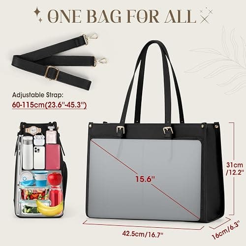 Lunch Tote Bag for Women 15.6 Inch Laptop Bag with Insulated Lunch Compartment Leather Quilted Computer Tote for Teacher Work thumbnail 4