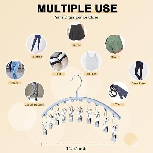 Volnamal Legging Organizer for Closet, Metal Yoga Pants Hanger w/Rubber Coated 4 Pack w/10 Clips Hold 40 Leggings, Hangers Space Saving Hanging for Closet Organizers and Storage, Blue thumbnail 5