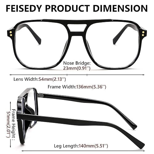 FEISEDY 2Pack Blue Light Blocking Glasses Fake Nerd Clear Square Computer Lightweight Pilot Glasses Frame Oversized B2866 thumbnail 5