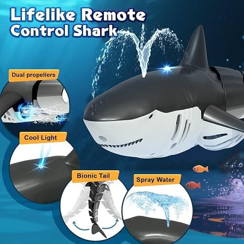 Playtigo 2.4Ghz Remote Control Shark Pool Toys for Boys Kids,Highly Realistic Shark Pool Toys for Kids,RC Boat Outdoor Water Toy with Light and Spray Water for Boys Girls Ages 6+ (with 2 Batteries) thumbnail 6