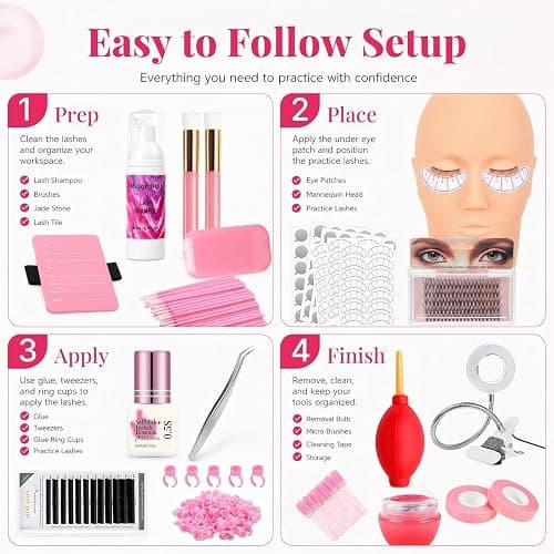 Lash Kits Extensions Kit for Beginners Eyelash Lash Kit for Beginners | Lash Extension Kit with Lash Mannequin Head Lash Extension Practice Kit Starter Kit with Everything thumbnail 6