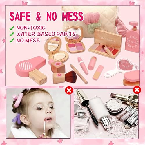 Wooden Makeup Toy Set for Girls Pretend Play Makeup Kit for Toddlers 3-5 with Bag, Birthday Gifts for Girls Toys Kids Aged 3 4 5 6 7 8 thumbnail 4