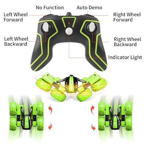 Remote Control Car for Kids 6-12 Years Old, Birthday Gift Toy for Boys Age 6 7 8+, RC Car Stunt with Light 4WD Double Side Racing Vehicle 360° Flips Offroad Indoor Outdoor Sand Grass Garden Green thumbnail 4