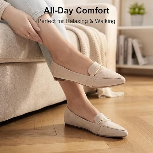 MUSSHOE Loafers for Women Pointed Toe: Dressy Gold Bit Flats, Suede BusinessCasual Slip On Shoes for Office Work,Interview & Teacher thumbnail 5