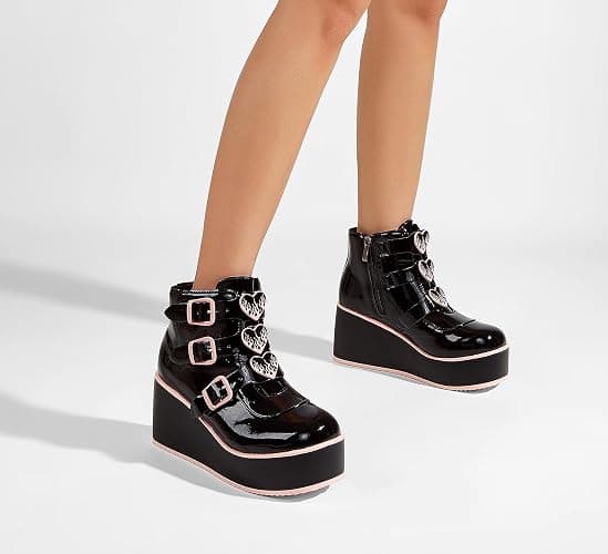 LUCKY STEP Women Platform Chunky Ankle Boots - Round Toe Zipper Wedges High Heels Rave Buckle Thick Sole Goth Booties thumbnail 8