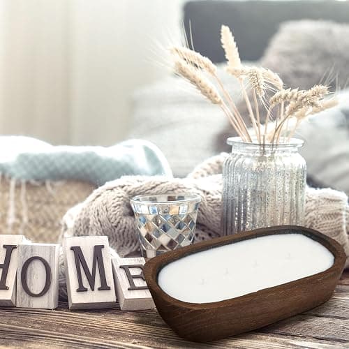 Weysat Wooden Dough Bowl Candle Table Centerpiece Scented Making Soy Wax Dough Bowl Candle for Farmhouse Decoration(Boat,10 Inch) thumbnail 5