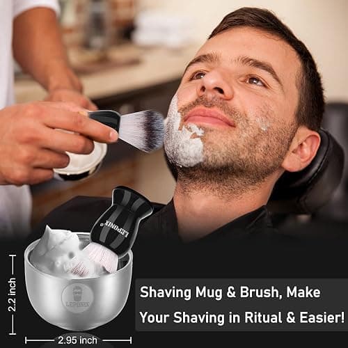Men’s Shaving Kit with Safety Razor, Sandalwood Shaving Cream, Aftershave, Pre-Shave Oil, Shave Brush & Bowl, Apron Bib – Premium Grooming Gift Set for Men, Dad, Husband – Ideal for Christmas, Birthday, Stocking Stuffers thumbnail 4