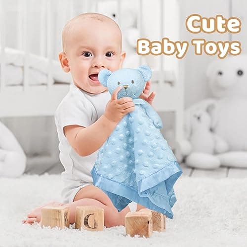 Pro Goleem Teddy Bear Lovey Baby Security Blanket for Boys and Girls Unisex Soft Lovie Baby Gifts for Newborn Toddler Snuggle Toy Stuffed Animal Blue 16 Inch thumbnail 9