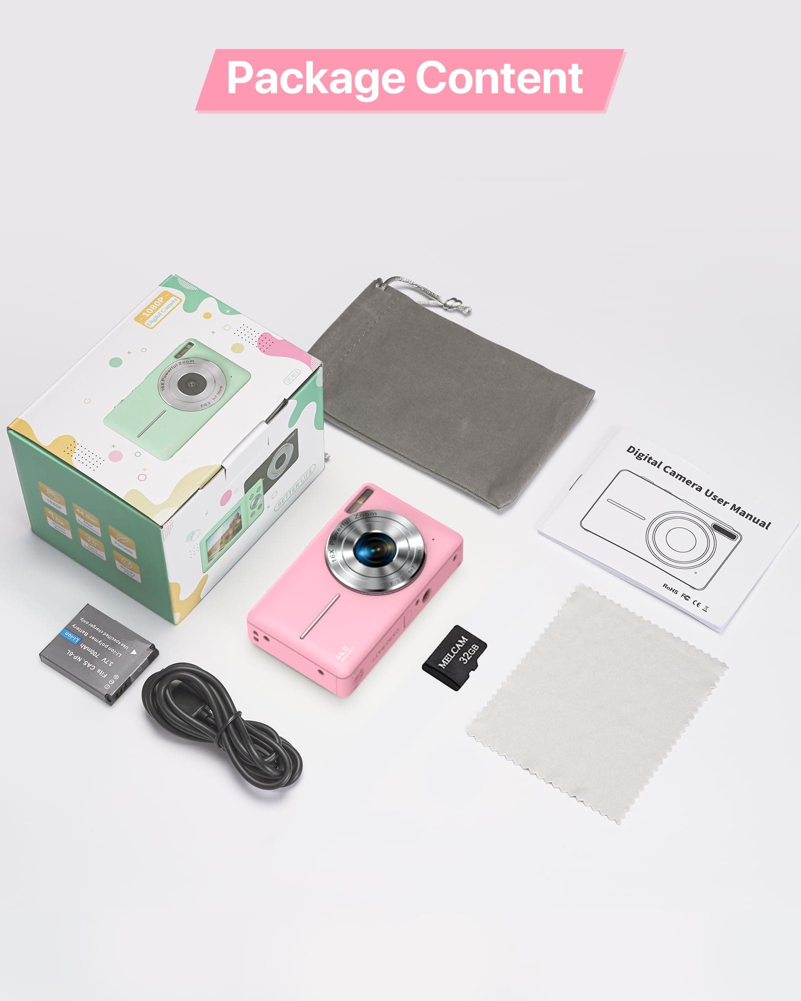 Digital Camera 1080P Photo Camera 44MP Camera Photo Appliance Portable Compact Camera with 2.4" LCD Display, 16 X Digital Zoom, 32G Micro Memory Card, 1 Battery for Kids Teen Student Beginner thumbnail 8