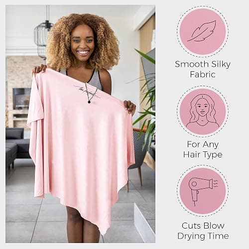 THE PERFECT HAIRCARE Microfiber Hair Drying Towel Wrap for Curly & Wavy Hair - Large Smooth and Silky Curly Hair Product for Women Girls and Kids - Quick Drying - Works for Hair Extensions - Pink thumbnail 6