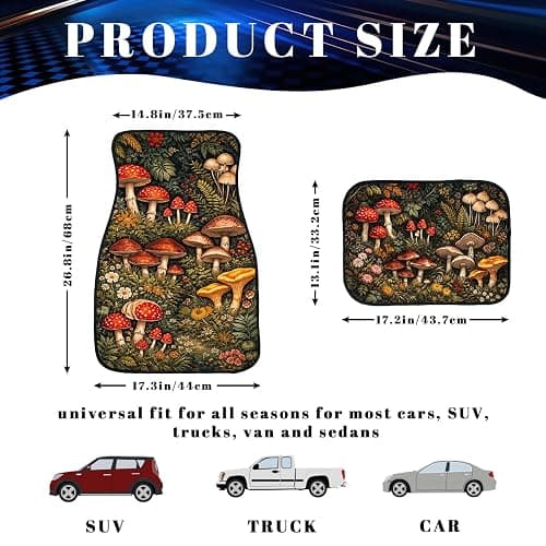 Mushroom Car Floor Mats Set of 4 Forest Botanical Cottagecore Wildflower Automotive Foot Mats Rugs Carpet for Car Non-Slip Auto Car Accessories Universal Fit Car Accessories for Truck thumbnail 2