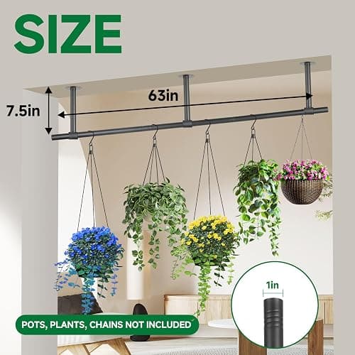 Hanging Planters Rod – Plant Hanger Indoor for Window Ceiling, Hanging Plant Shelf for Wall Planter House Plants, Plant Shelves Metal Holder Bar 63In (Pots, plants, chains not included) thumbnail 3