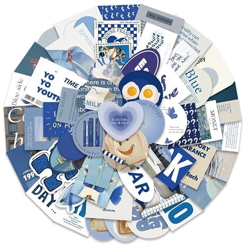 Blue Motivational Aesthetic Stickers for Scrapbook, Inspirational Blue Sticker for Teens Adults Girls, 57Pcs Waterproof Vinyl Stickers for Water Bottle Laptop Decal, Party Supplies thumbnail 7