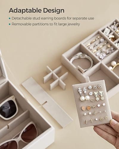 SONGMICS 2-Layer Jewelry Box, Jewelry Organizer with Handle, Removable Jewelry Tray, Jewelry Storage, Floating Effect, 8.1 x 9.4 x 4.3 Inches, Christmas Gift, White UJBC165W01 thumbnail 6