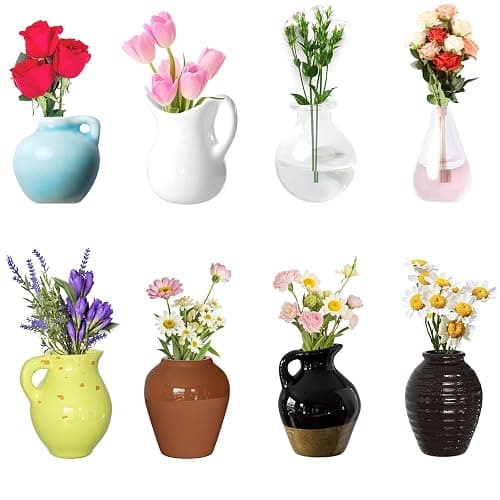 Cute Mini Ceramic Vase Magnets for Fridge, Funny Small Plant Magnets, Tiny 3D Plant Vase for Refrigerator Decoration Kitchen Locker Kitchen Office (8 Pack) - Image 1