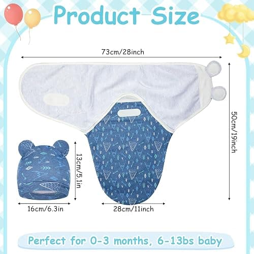 Ramede 6 Pack Swaddle Blanket with Hats for Baby Girl Boy 100% Cotton Swaddles 0-3 Months, Adjustable Breathable Skin Friendly Receiving Blanket Wrap, Essential for Newborns thumbnail 3