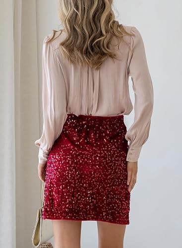 Happy Sailed Women’s Sequin Skirt Sparkly Stretchy Velvet High Waisted A-Line Glitter Mini Skirts for Night Out Party thumbnail 6