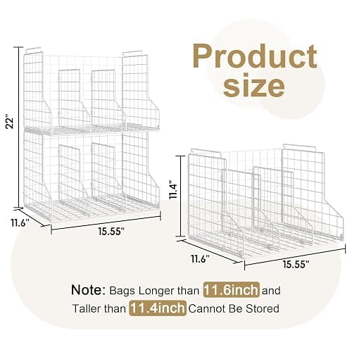 Sonyabecca Purse Storage Organizer for Closet : Adjustable 2-Pack Dividers Handbag Organizer - Stackable Wire Handbags Storage Baskets -Open Cabinets Wallets Tote Chain Bags Clutches -White thumbnail 3