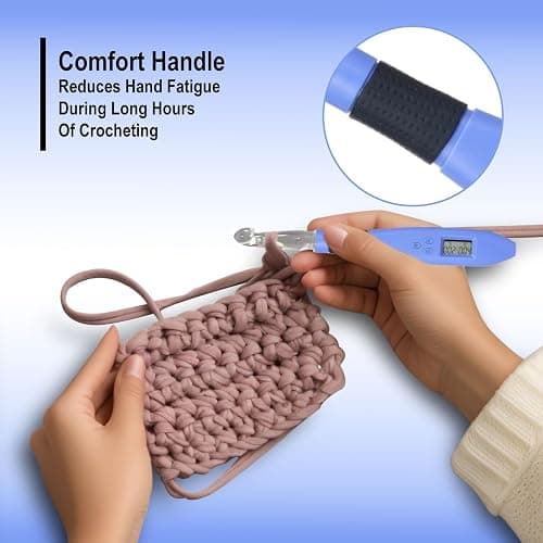 Foxyoo Ergonomic Crochet Hook Set, 18 Interchangeable Metal and Plastic Tips 2.0-14.0mm, Light Up Handle with Counter, Travel Case for Knitting, Crafting, Arthritis, Beginners, Enthusiasts thumbnail 4