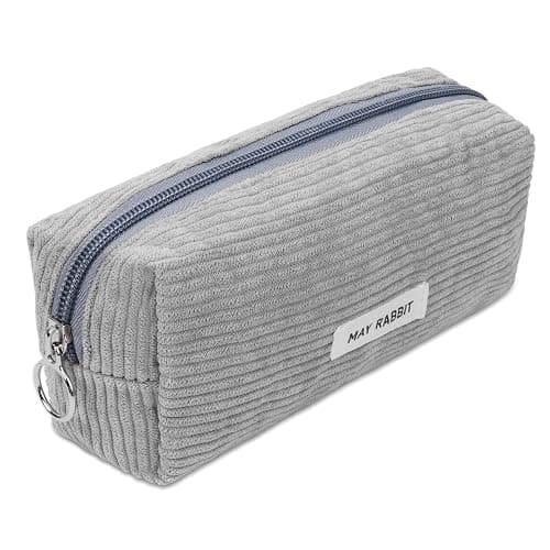 OFFCUP Federmäppchen Mädchen Mäppchen Cord-Stoff, Pencil Case Teenager Stiftetasche Tragbare Schreibwaren Tasche, Federtaschen Schlampermäppchen mit Reißverschluss, Federmappe für Schule, Büro - Grau - Image 1