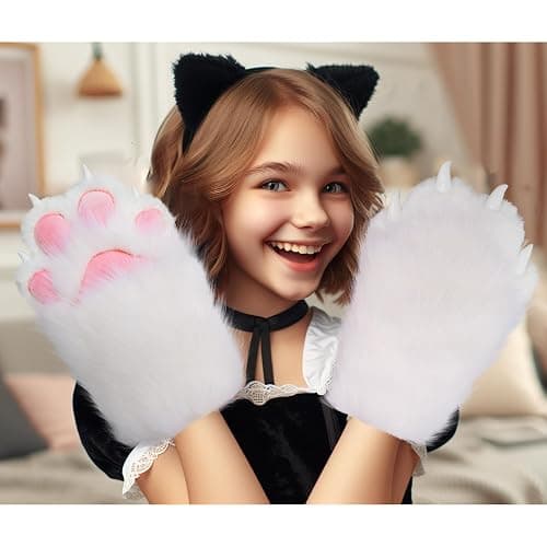 NexinEstic Therian Paws Comfy Furry Paws Faux Fur Fursuit Paws, Therian Stuff Therian Gear, Cat Paw Gloves with Claws Cosplay thumbnail 4