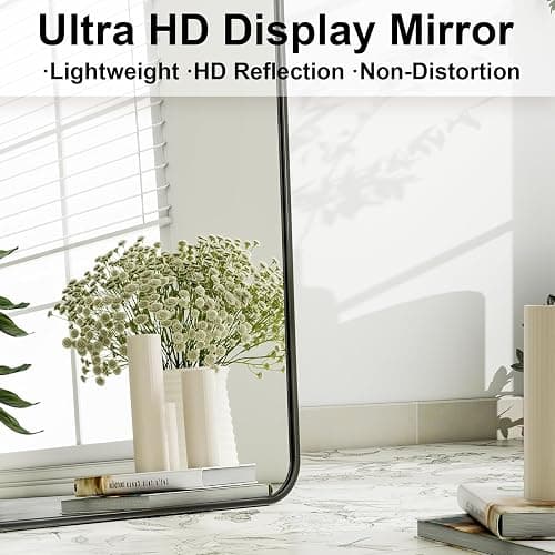 HARRITPURE 56" x 21“ Full Length Mirror - Rounded Corner Floor Mirror with Stand, Black Aluminum Frame Full Body Mirror, Hanging/Leaning/Standing Mirror for Bedroom, Cloakroom thumbnail 5