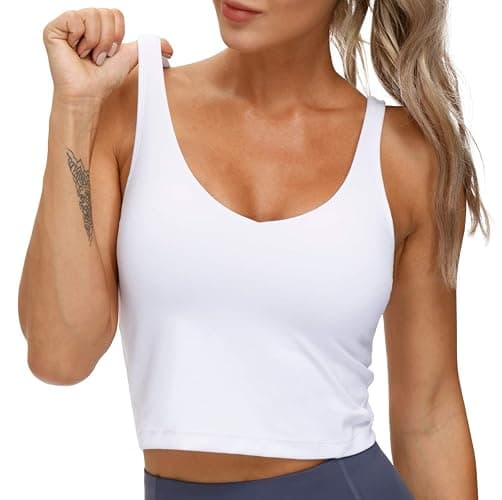 THE GYM PEOPLE Womens' Sports Bra Longline Wirefree Padded with Medium Support - White - Small thumbnail 3
