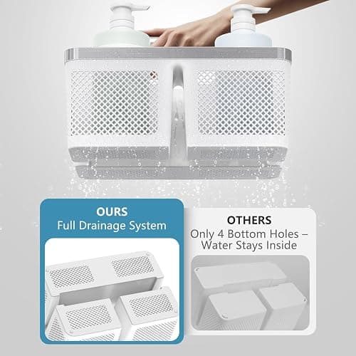 BYUNER Plastic Shower Caddy Dorm: Portable Bathroom Caddy Organizer with Handle and Holes, Cleaning Basket, Hard Shower Basket Storage Tote for Toiletry, College Dorm Room Essentials White/Silver thumbnail 4
