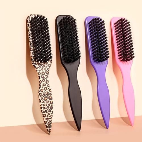 Hair Brush, Smoothing Ponytail Brush, Soft Boar Bristles, For Men and Women, Sleek Design, Edge Control and Teasing (Pink Leopard) thumbnail 2