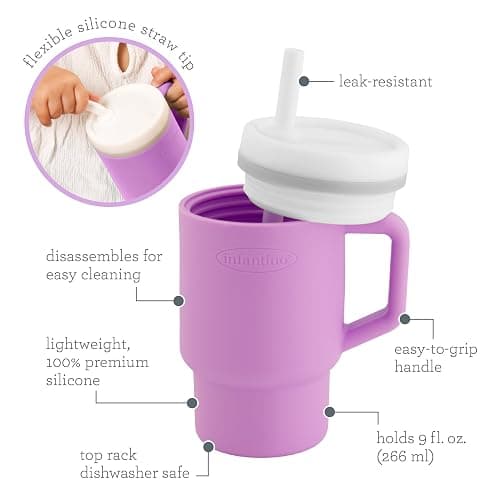 Infantino My 1st Tumbler, 9 Oz. Silicone Sippy Cup with Straw & Handle, Spill-Resistant Baby Cup for On-the-Go, BPA-Free Transition Bottle, Lilac thumbnail 7