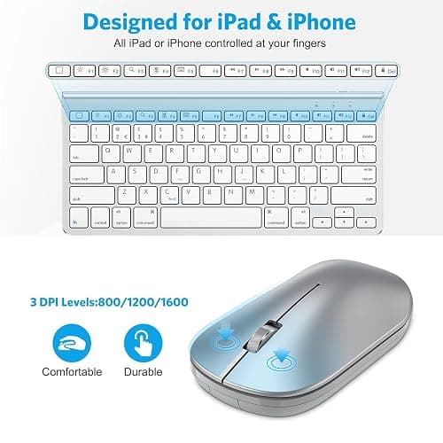 OMOTON Bluetooth Keyboard and Mouse Set Compatible with all iPad Series. With Foldable Bracket, Light and Easy to Carry, Suitable for Business Travel/Home/Office, Silver thumbnail 5