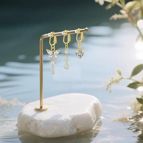 D.Bella Fake Belly Ring Fake Belly Piercing Clip on Belly Button Rings Surgical Steel Fake Belly Button Ring Fake Earrings Diamond Snake Dangle Non Piercing Fake Belly Piercing Jewelry thumbnail 6