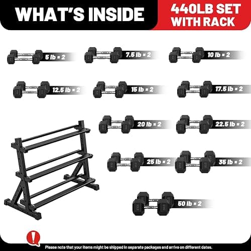 PAPABABE Hex Dumbbell Set with Rack, Rubber Encased Free Weight with Weight Storage Racks, Multiple Weight Options for Home Gym and Fitness thumbnail 2