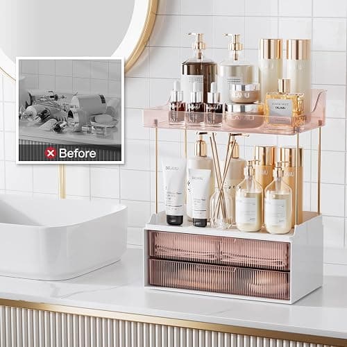 Delamu Bathroom Organizers and Storage, 2 Tier 2 Drawer Makeup Organizer Countertop, Easy to Install, Ideal for Bathroom Counter, Vanity, Ideal for Women Girls, Grapefruit thumbnail 7