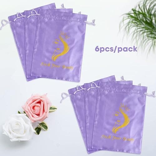Satin Bags with Drawstring - Soft Pouches for Multiple Pieces, Bundles & Hair Extension Supplies - Home and Salon Use (6PCS Purple) thumbnail 2