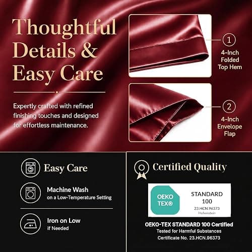 CozyLux Satin Sheets Queen, 4-Piece 14-Inch Deep Pocket Sheet Set | OEKO-TEX Certified Silky Soft Sheet Set for Hair & Skin, Luxurious Silky-Smooth Satin for Elegant Bedroom Decor, Burgundy thumbnail 6