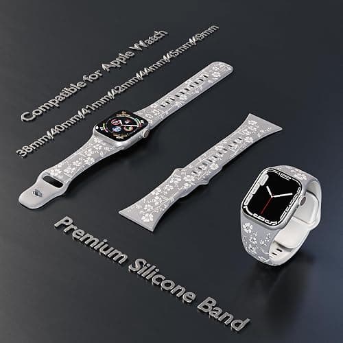 Floral Engraved Silicone Bands Compatible with Apple Watch Band 38mm 40mm 41mm 42mm 44mm 45mm 49mm for Women, Two-Tone Flower Sport Soft Strap for iWatch Series 9/Ultra/8/7/SE/6/5/4/3/2/1 thumbnail 3