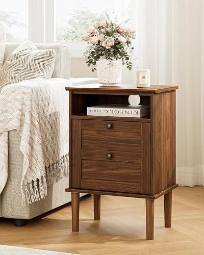Apetaccat Nightstand, Boho Night Stand with 1 Drawer, Modern Side Accent Table with Open Shelf, Wooden Top Bedside End Table for Bedroom, Living Room, Walnut thumbnail 4
