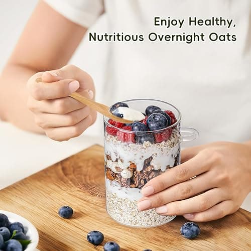 MHDCLY Overnight Oats Containers with Lids,16oz Overnight Oats Jars 4 Pack, Oatmeal Cups,Meal Prep Containers,Glass Meal Prep Containers with Lids,China Pudding Jars thumbnail 7